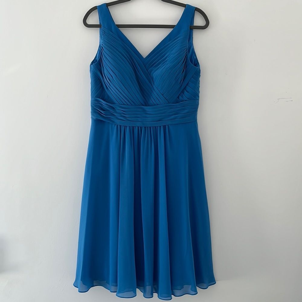 Azazie Blue Sleeveless V-Neck Chiffon Dress